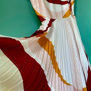 Mango Pleated Midi Dress V-neck, Sleeveless, Knot adjustable straps, multicolor